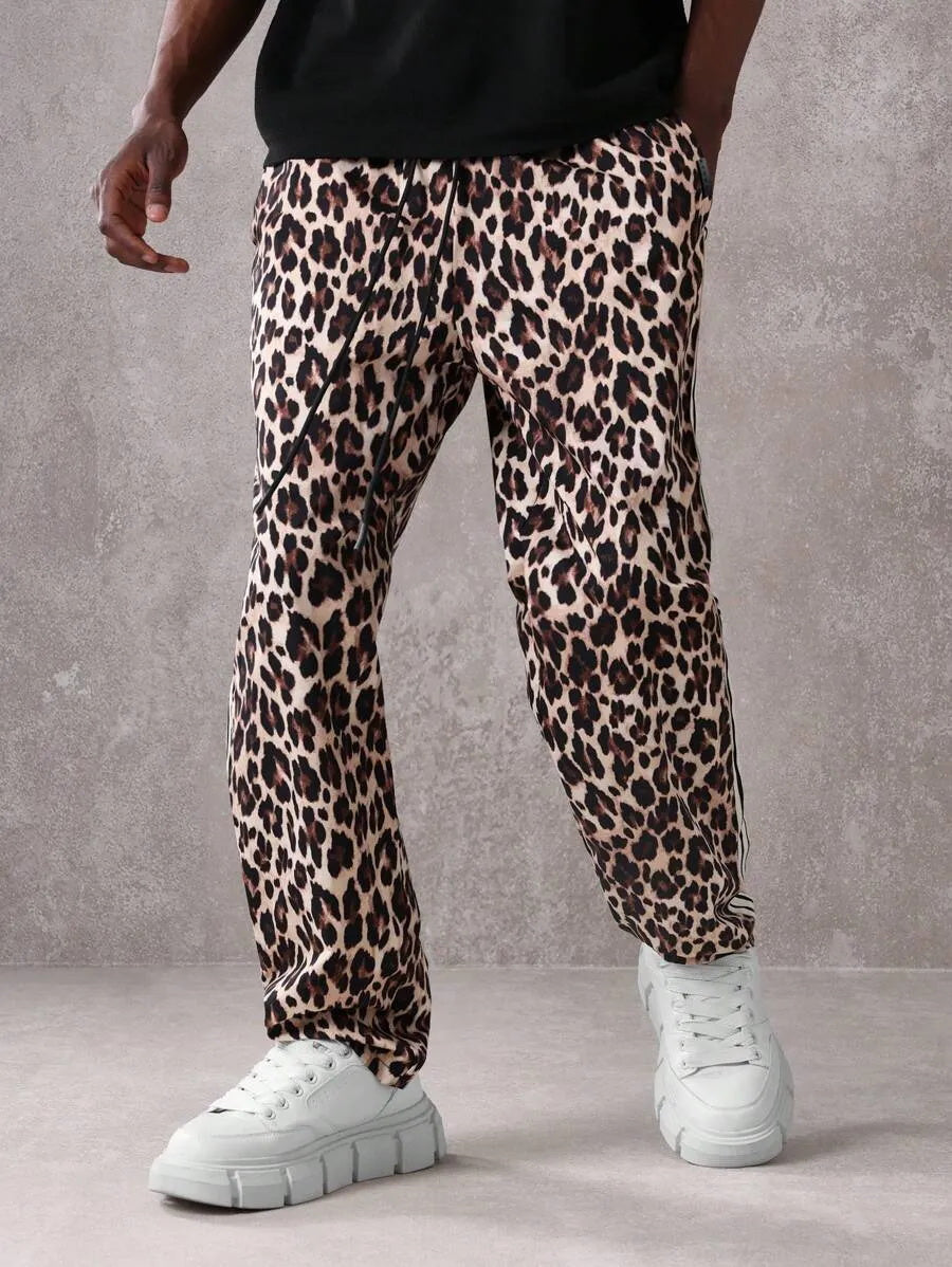 (L-10XL) Plus Size Men's Casual Leopard Printed Long Pants