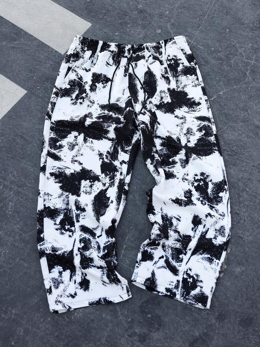 (L-10XL) Plus Size Men's Basic Front Tie Pocket Casual Straight Leg Pants