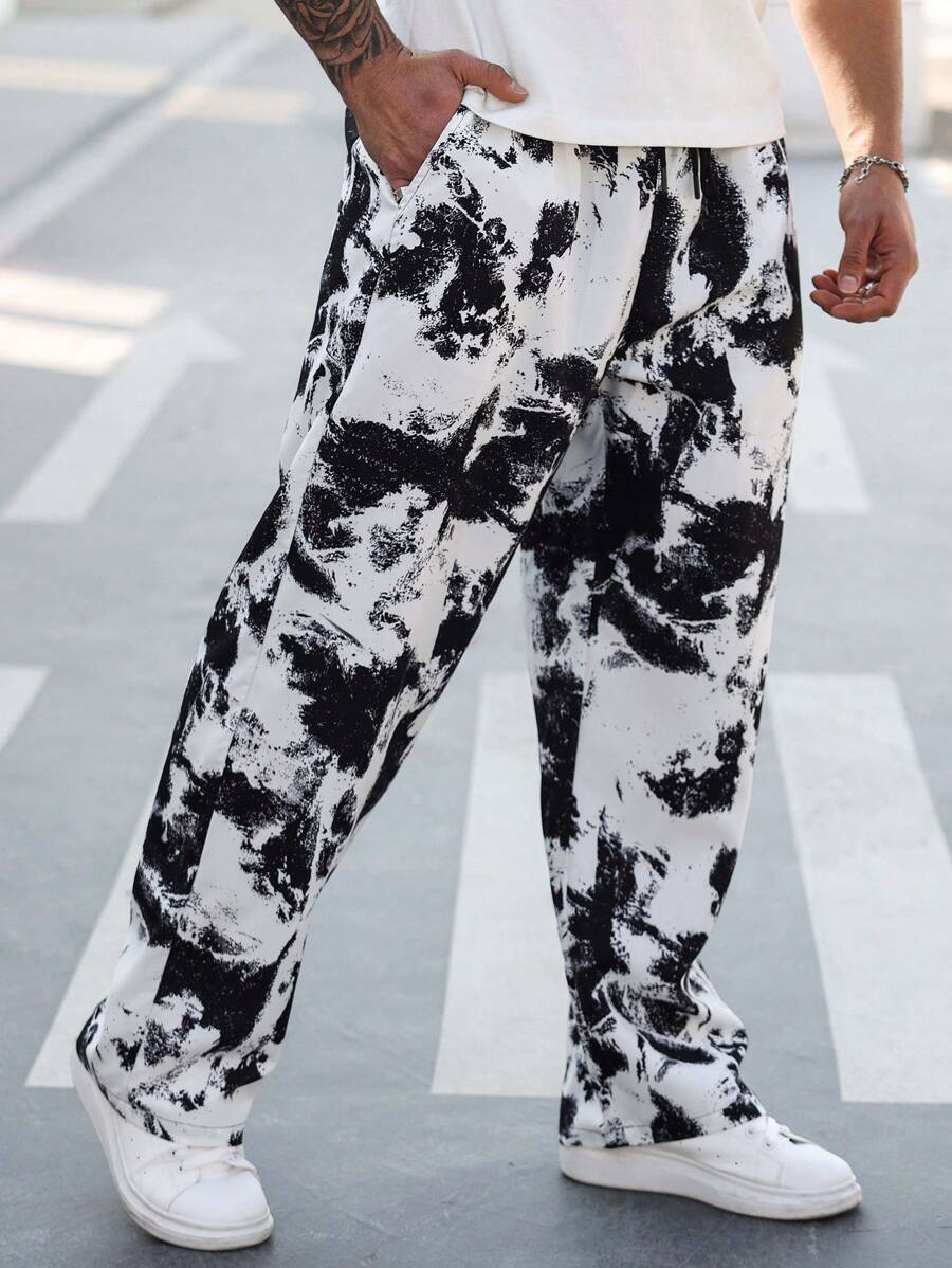 (L-10XL) Plus Size Men's Basic Front Tie Pocket Casual Straight Leg Pants