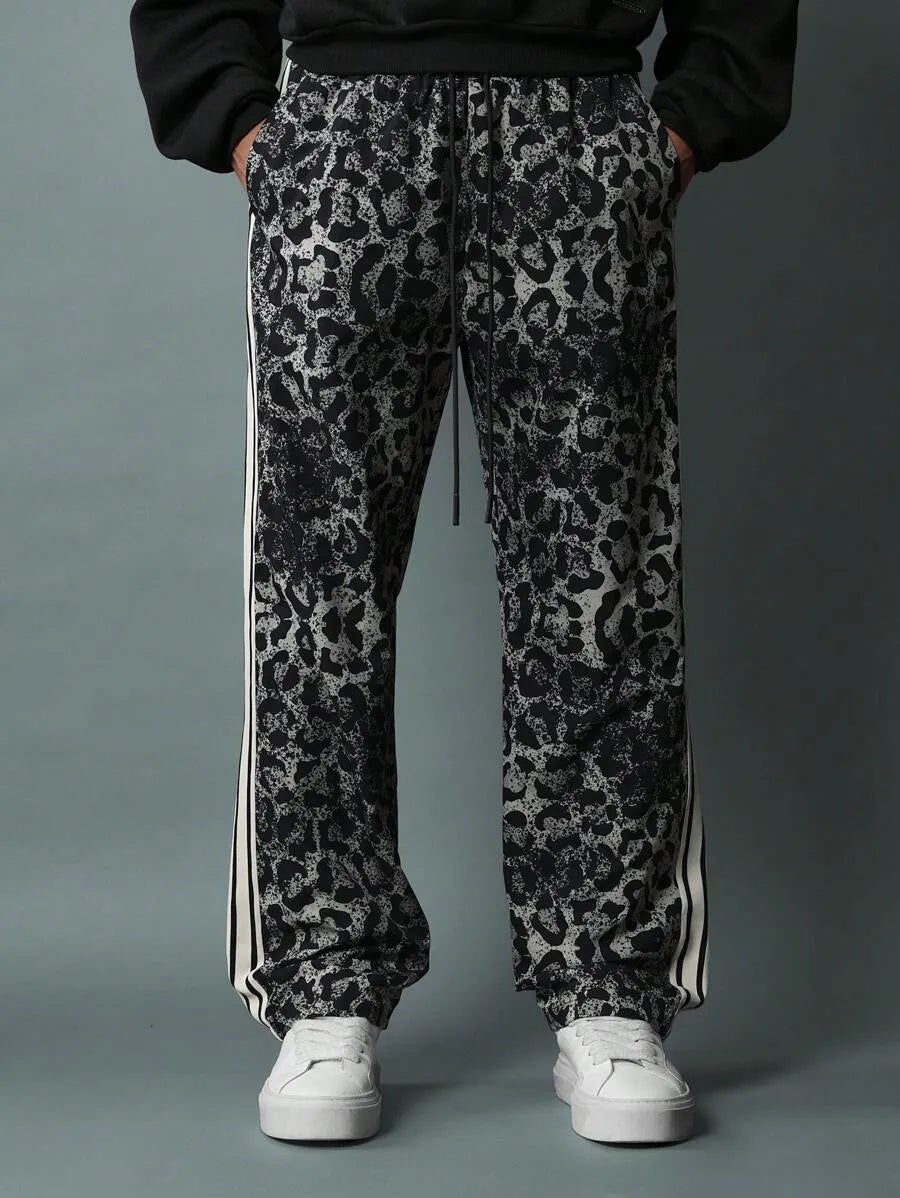 (L-10XL) Plus Size Men's Casual Leopard Printed Long Pants