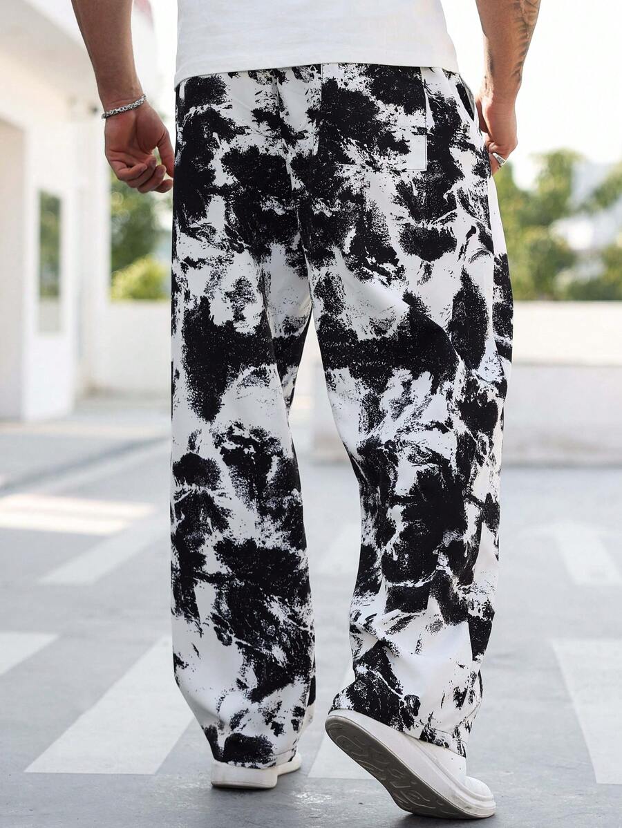 (L-10XL) Plus Size Men's Basic Front Tie Pocket Casual Straight Leg Pants